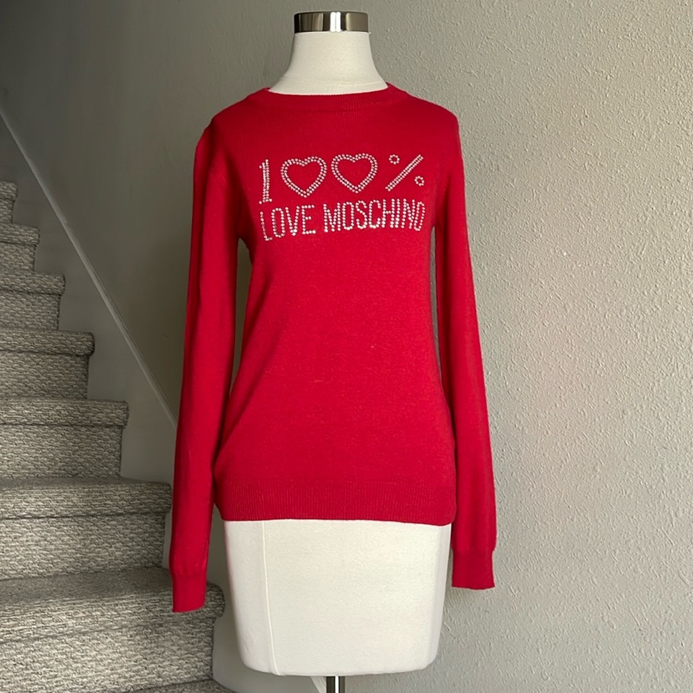 Love Moschino Sz 4 Red Pullover Knit Sweater with Rhinestones